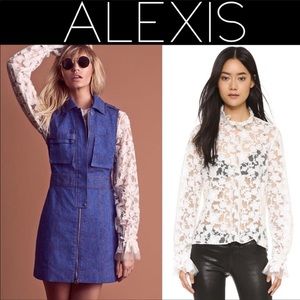 Alexis Embroidered Lace Ruffled Mock Neck Top